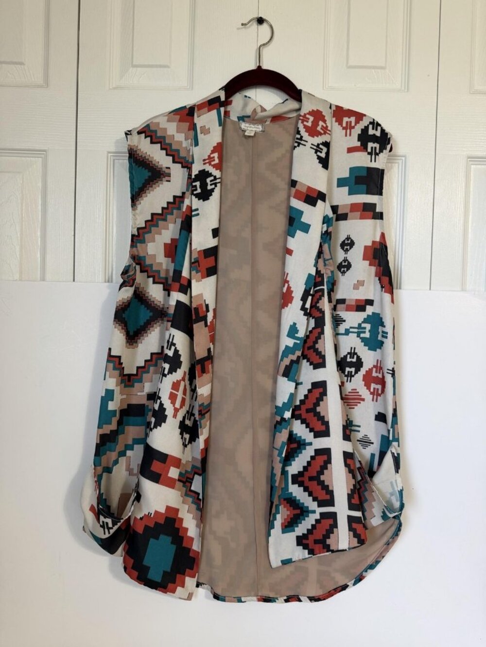 Multicolor Geometric Tribal Kimono Vest for Women - Size M